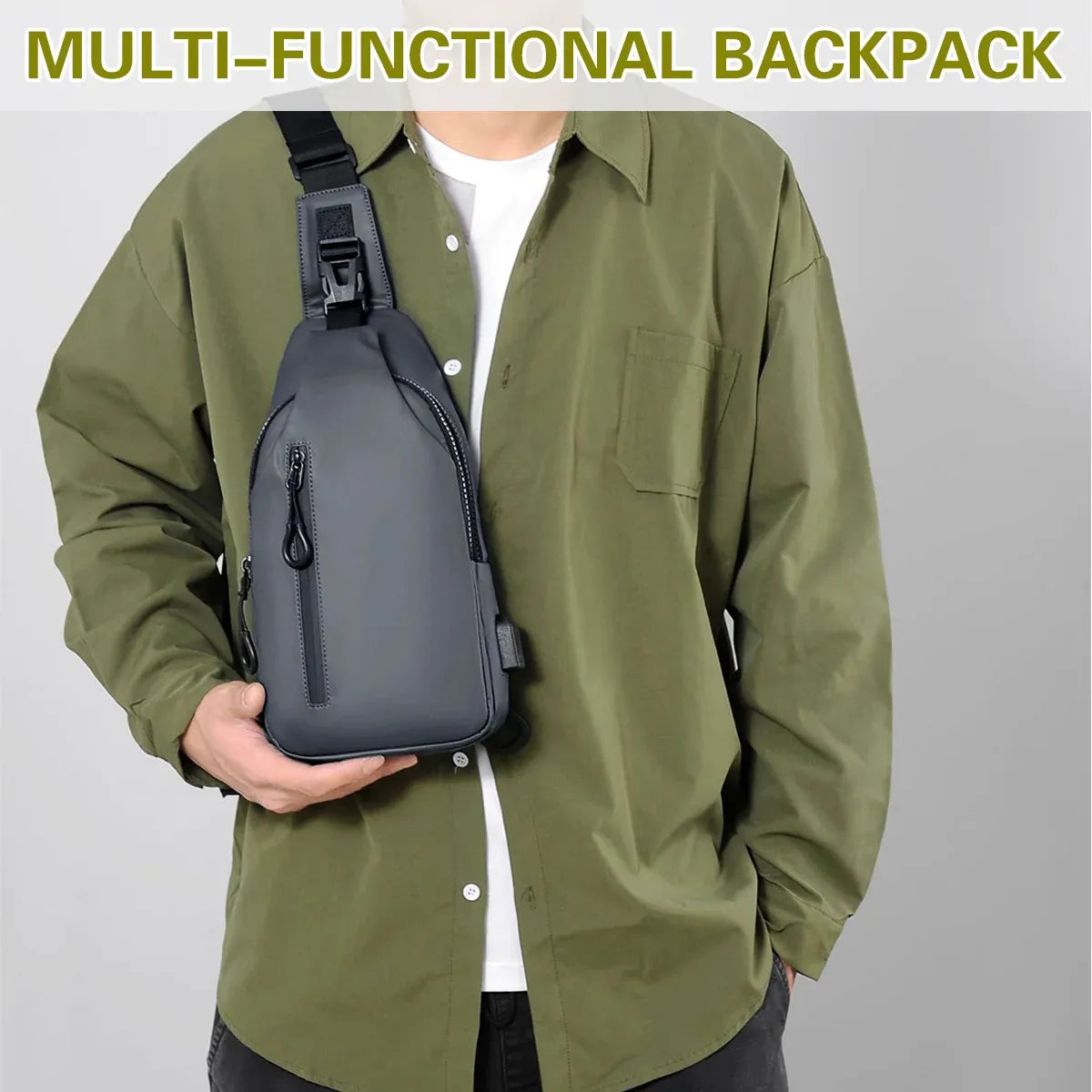 Large Capacity Chest Crossbody Bag Waterproof Durable for Travel Daily Use - Grey