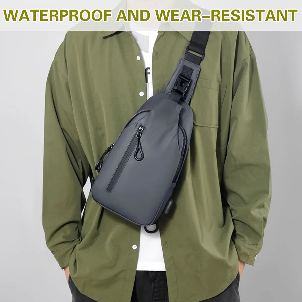 Large Capacity Chest Crossbody Bag Waterproof Durable for Travel Daily Use - Grey
