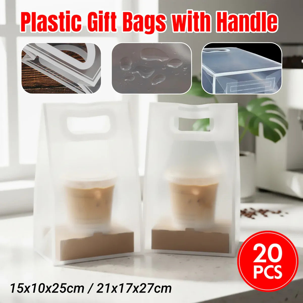 Reusable Frosted Plastic Gift Bags with Handle for Gifts Flowers 20 Pack - 21x11x27cm