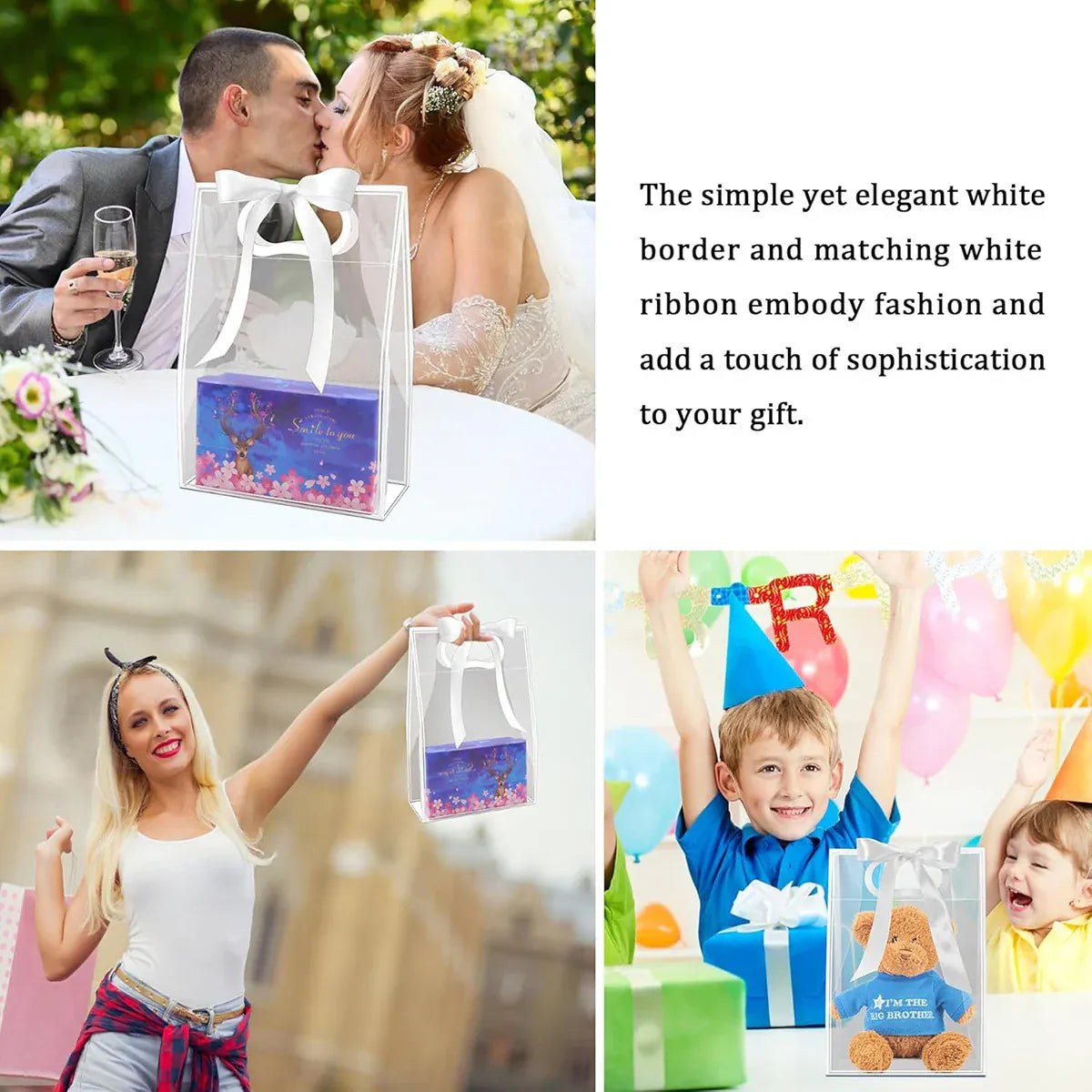 Reusable Frosted Plastic Gift Bags with Handle for Gifts Flowers 20 Pack - 21x11x27cm