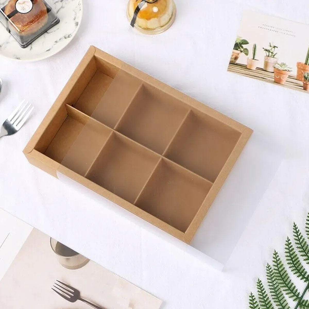Kraft Paper Mooncake Gift Box 6 Compartment 50pcs Bakery Pastry Packaging Box - Kraft
