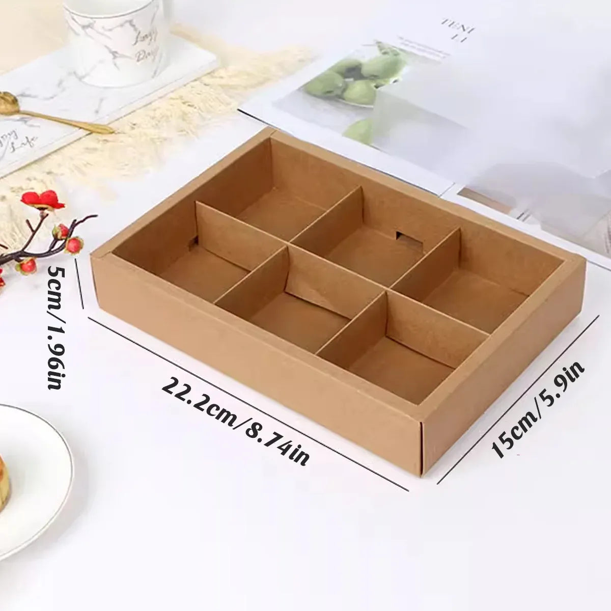 Kraft Paper Mooncake Gift Box 6 Compartment 50pcs Bakery Pastry Packaging Box - Kraft