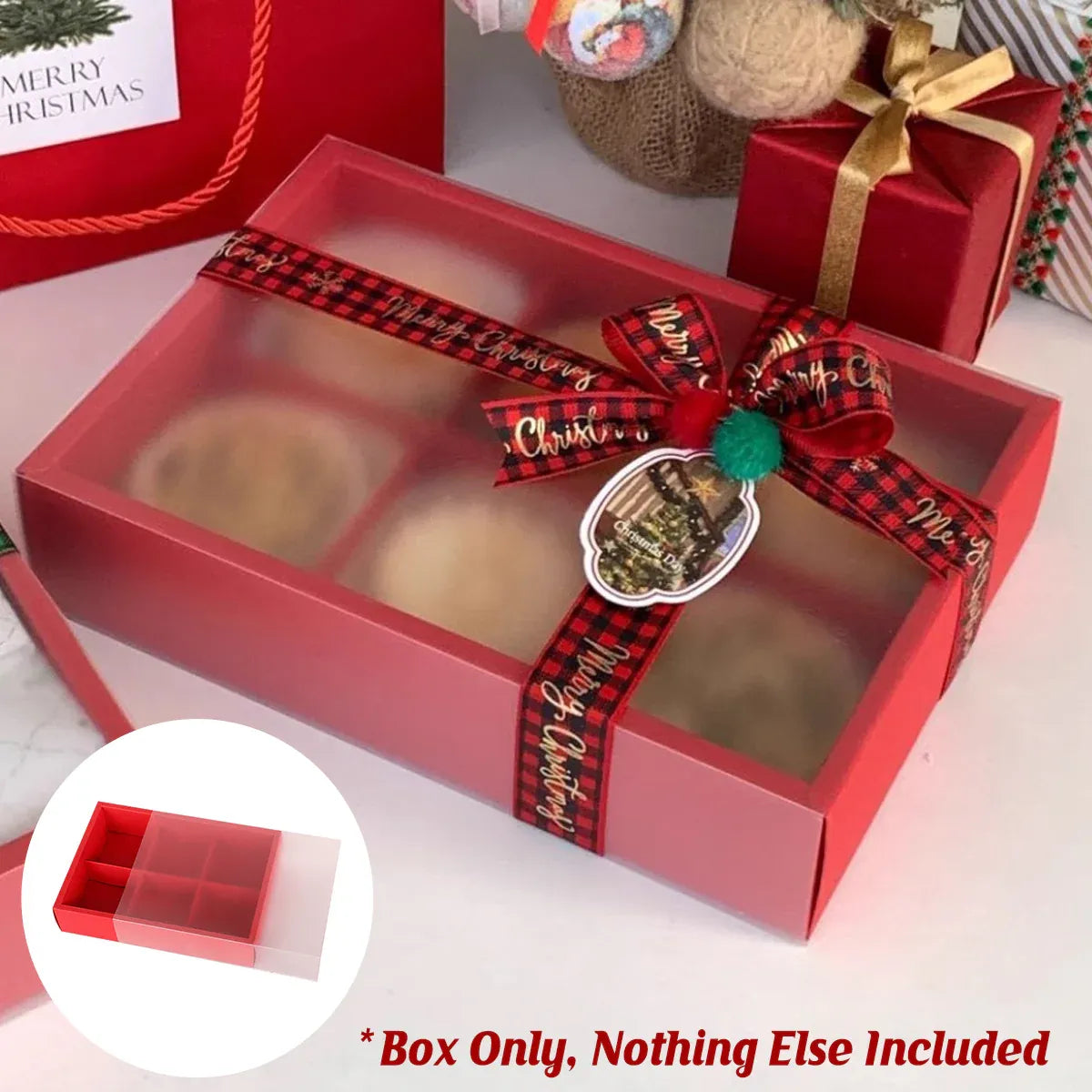 Kraft Paper Mooncake Gift Box 6 Compartment 50pcs Bakery Pastry Packaging Box - Red