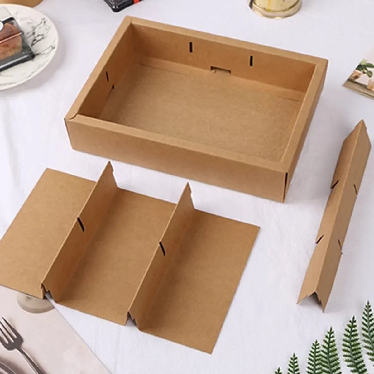 Kraft Paper Mooncake Gift Box 6 Compartment 50pcs Bakery Pastry Packaging Box - Red