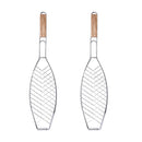 Barbecue Net Clamp Iron Wire Mesh with Wooden Handle for Camping Grill - 43x15cm