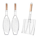 Barbecue Net Clamp Iron Wire Mesh with Wooden Handle for Camping Grill - 43x15cm