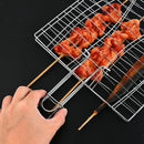 Barbecue Net Clamp Iron Wire Mesh with Wooden Handle for Camping Grill - 43x15cm