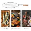 Barbecue Net Clamp Iron Wire Mesh with Wooden Handle for Camping Grill - 43x15cm