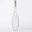Barbecue Net Clamp Iron Wire Mesh with Wooden Handle for Camping Grill - 24x24cm