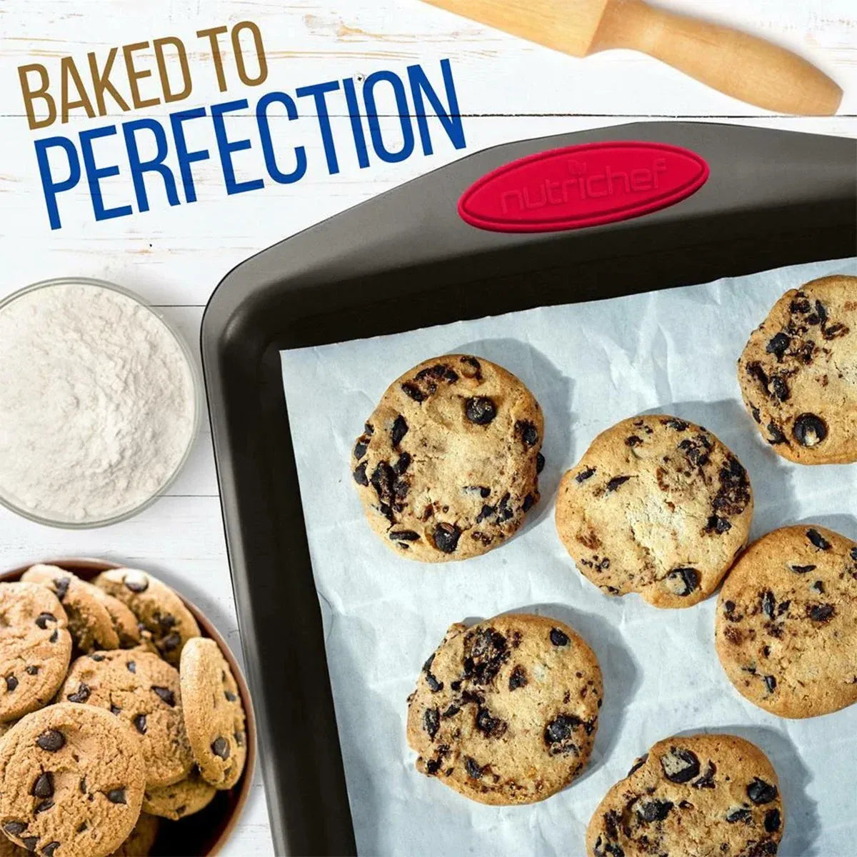 2 PCS Baking Tray with Silicone Handle Non-Stick Roasting Pan Safe Easy Clean