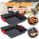 2 PCS Baking Tray with Silicone Handle Non-Stick Roasting Pan Safe Easy Clean