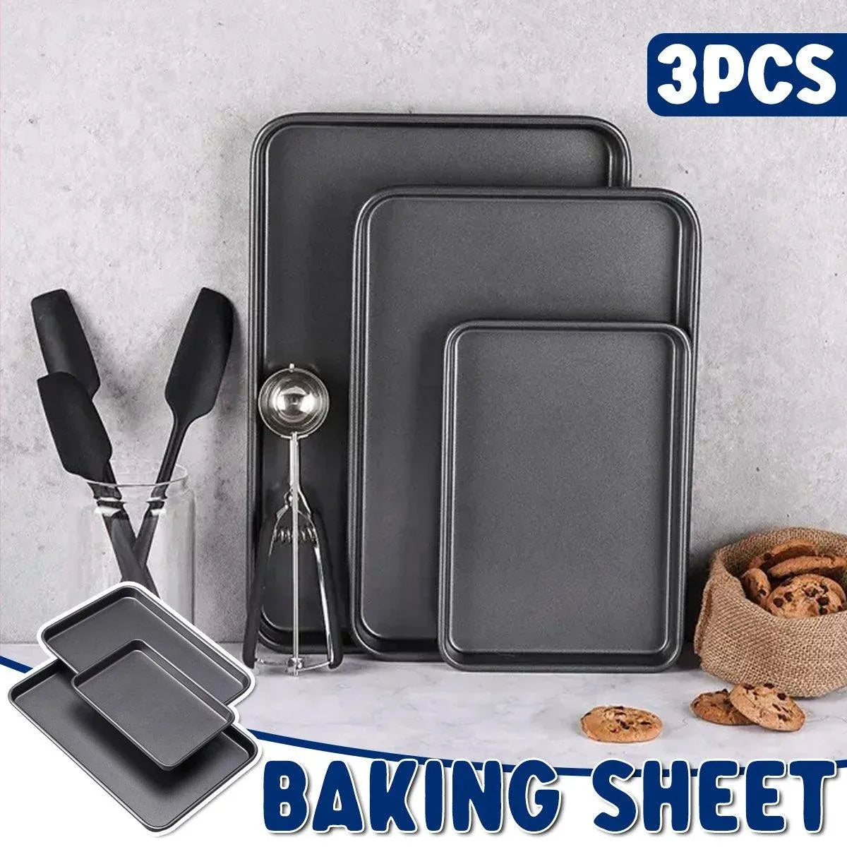 3pcs Rectangular Baking Pan Set Nonstick Oven Bakeware Mould for Home Cooking