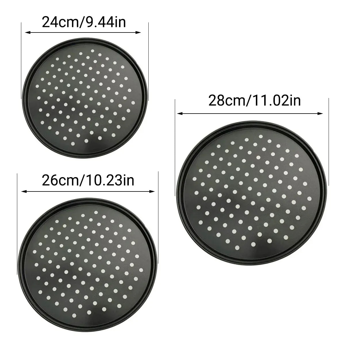 3pcs Pizza Pan Non-Stick Crisper Tray Oven Baking Bakeware With Holes 24-28CM