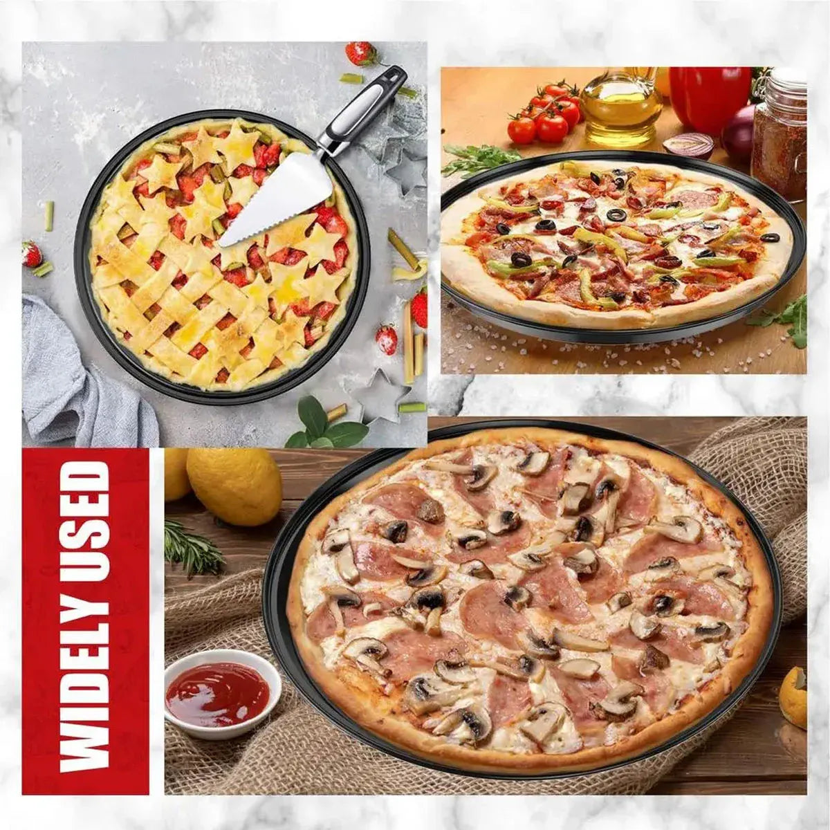 3pcs Pizza Pan Non-Stick Crisper Tray Oven Baking Bakeware With Holes 24-28CM