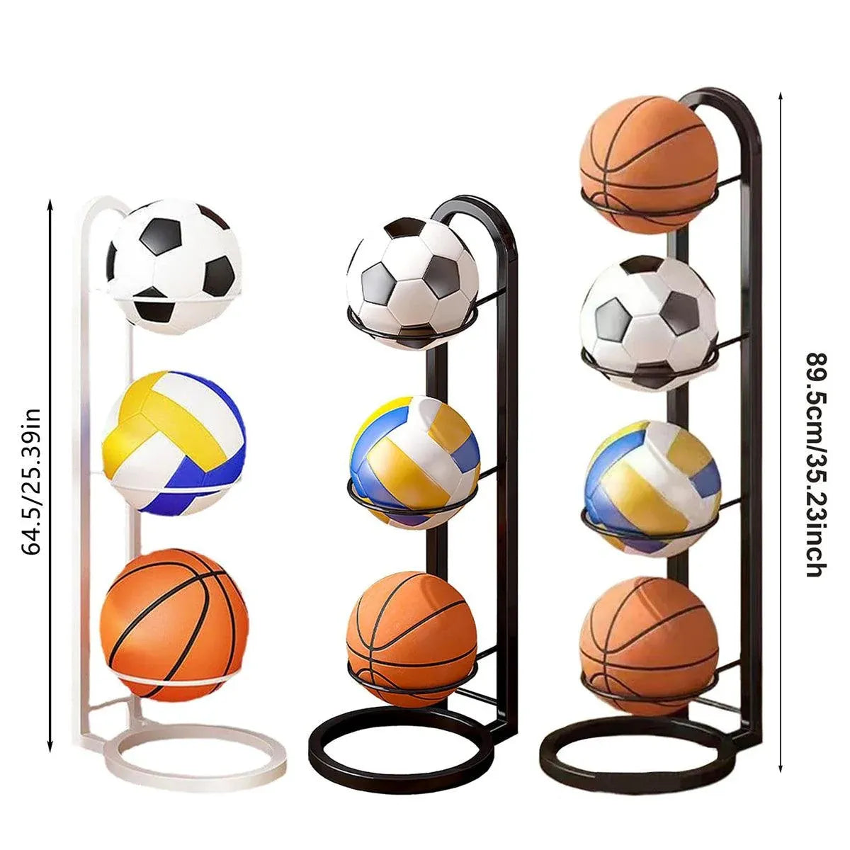 3/4Tier Basketball Stand Ball Organizer Storage Rack Basketball Equipment Holder - Black-3 Layers