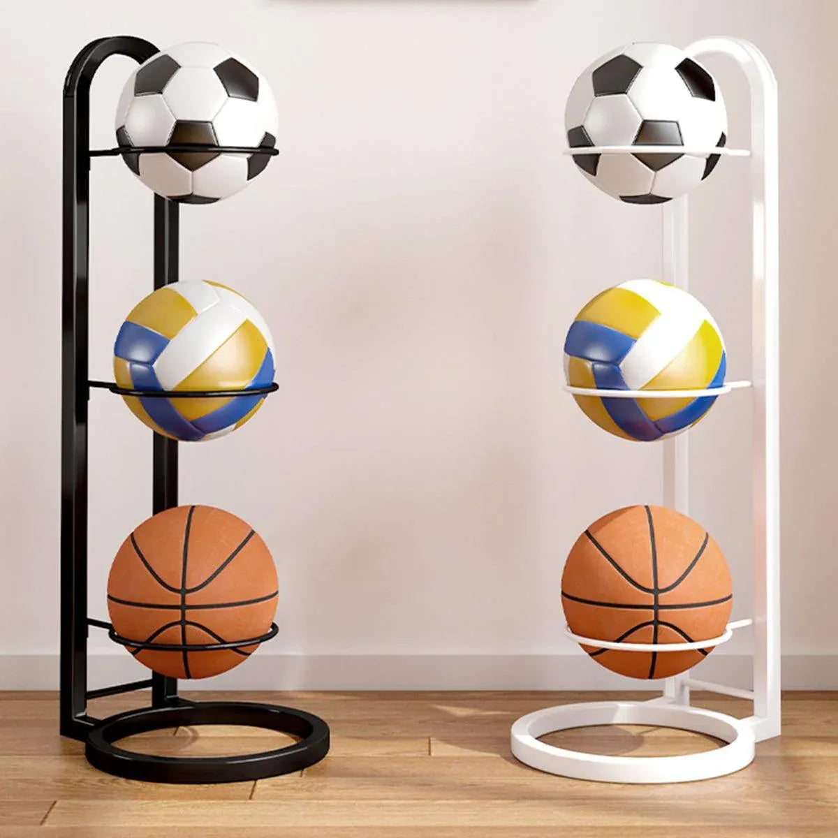 3/4Tier Basketball Stand Ball Organizer Storage Rack Basketball Equipment Holder - Black-3 Layers