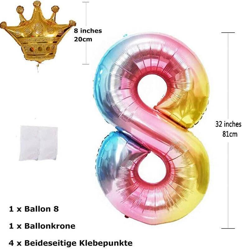 32 Inch Crown Number Foil Balloons Rainbow Iridescent Party Decoration - Crown 3
