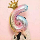 32 Inch Crown Number Foil Balloons Rainbow Iridescent Party Decoration - Crown 0