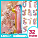 32 Inch Crown Number Foil Balloons Rainbow Iridescent Party Decoration - Crown 1