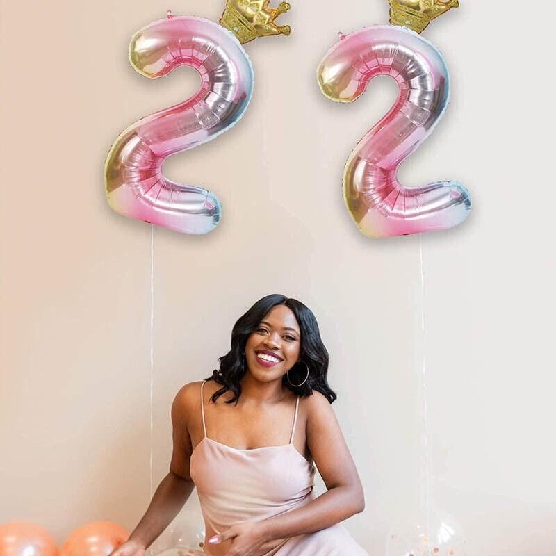 32 Inch Crown Number Foil Balloons Rainbow Iridescent Party Decoration - Crown 1