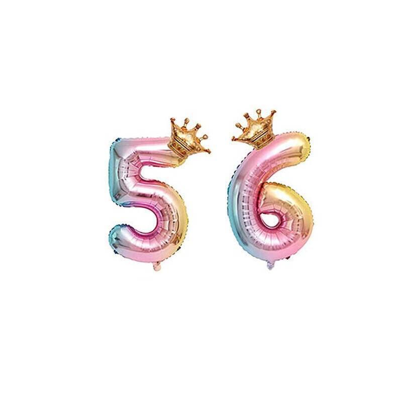 32 Inch Crown Number Foil Balloons Rainbow Iridescent Party Decoration - Crown 6