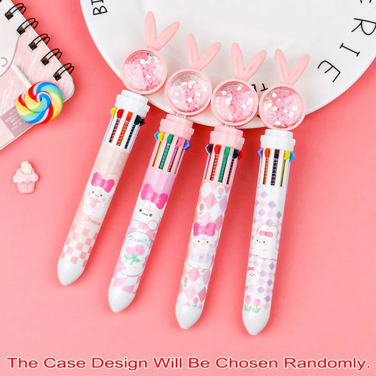1/20Pcs Cute Cartoon Push Click 10 Colour Ballpoint Pen Set Office School Supply - 20PCS