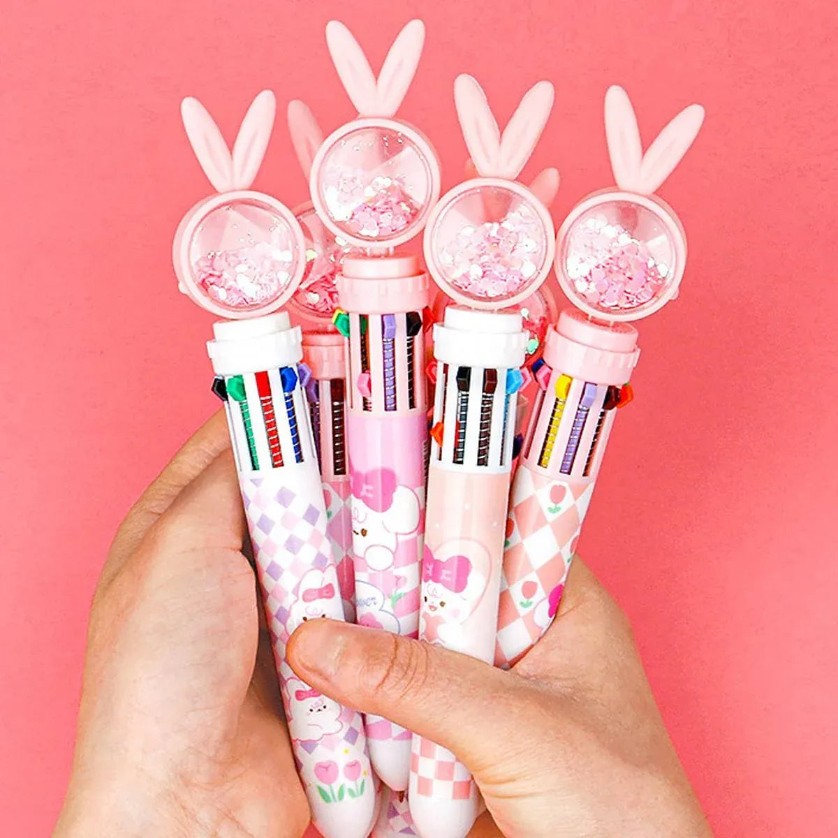 1/20Pcs Cute Cartoon Push Click 10 Colour Ballpoint Pen Set Office School Supply - 20PCS