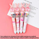 1/20Pcs Cute Cartoon Push Click 10 Colour Ballpoint Pen Set Office School Supply - 20PCS