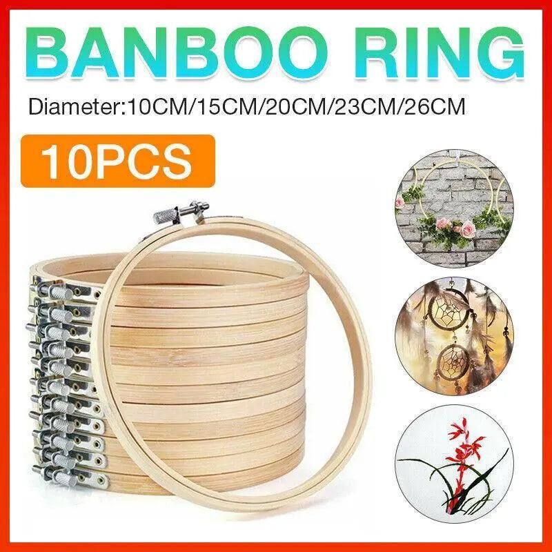 10PCS Bamboo Embroidery Hoops for Sewing Cross-Stitch & Wedding Crafts - 10CM