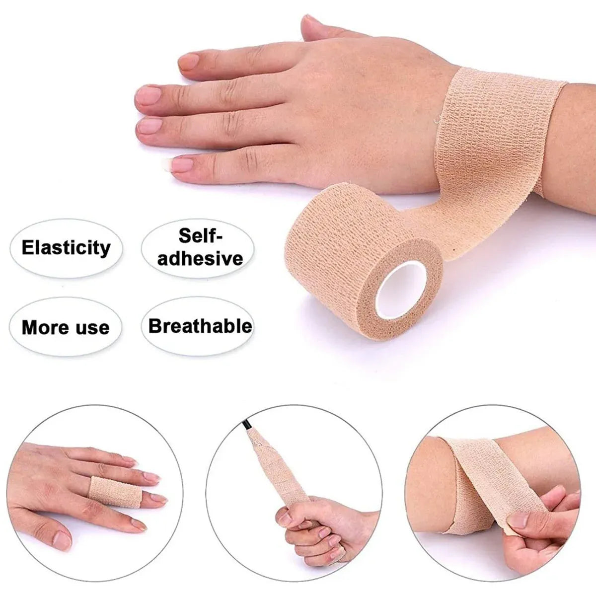 6PCS Self Adhesive Elastic Wrap Non Woven Cohesive Tape for Sports and Daily Use - 10cm