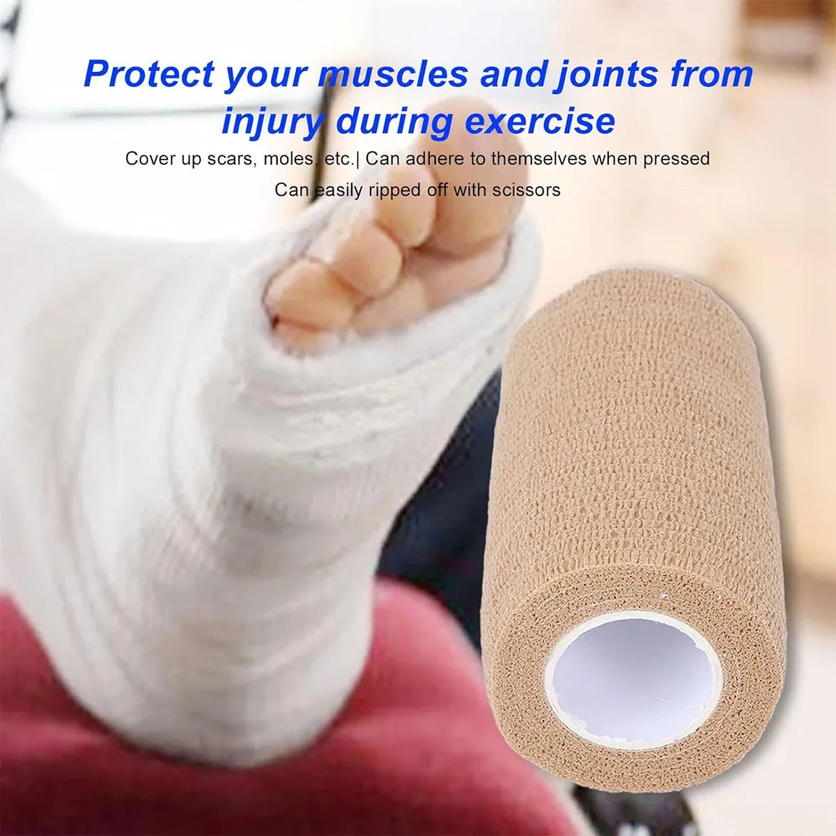 6PCS Self Adhesive Elastic Wrap Non Woven Cohesive Tape for Sports and Daily Use - 10cm