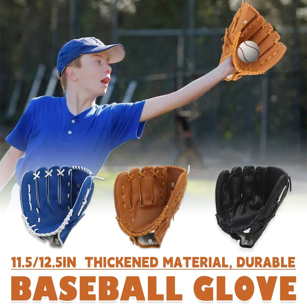Baseball Glove Thickened Softball Glove Pitcher Mitt Sports Training Outdoor - Brown - 11.5in