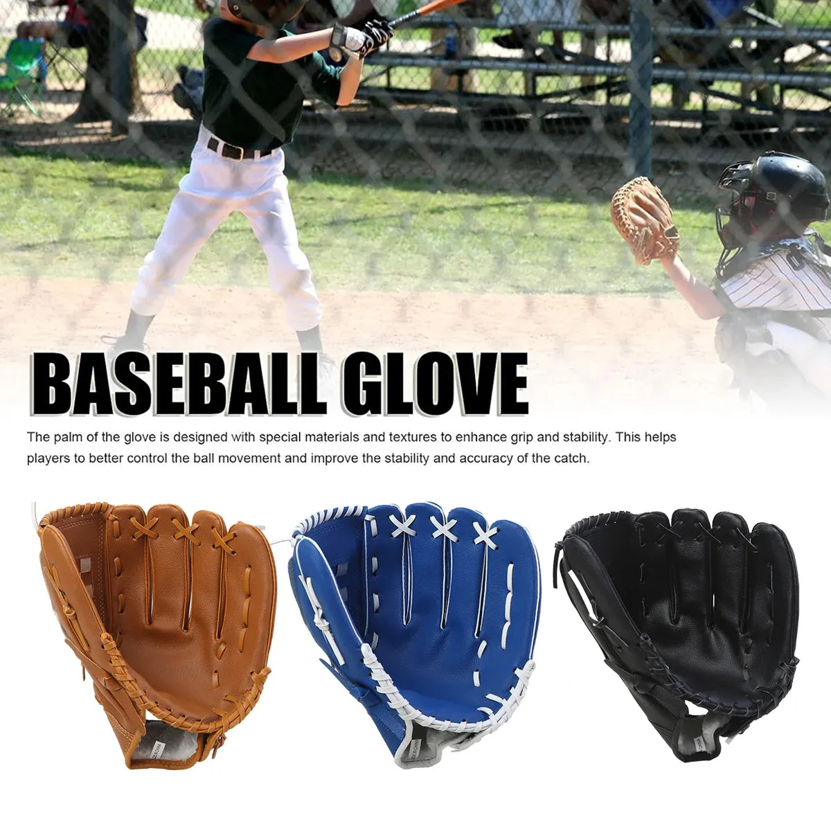 Baseball Glove Thickened Softball Glove Pitcher Mitt Sports Training Outdoor - Brown - 11.5in
