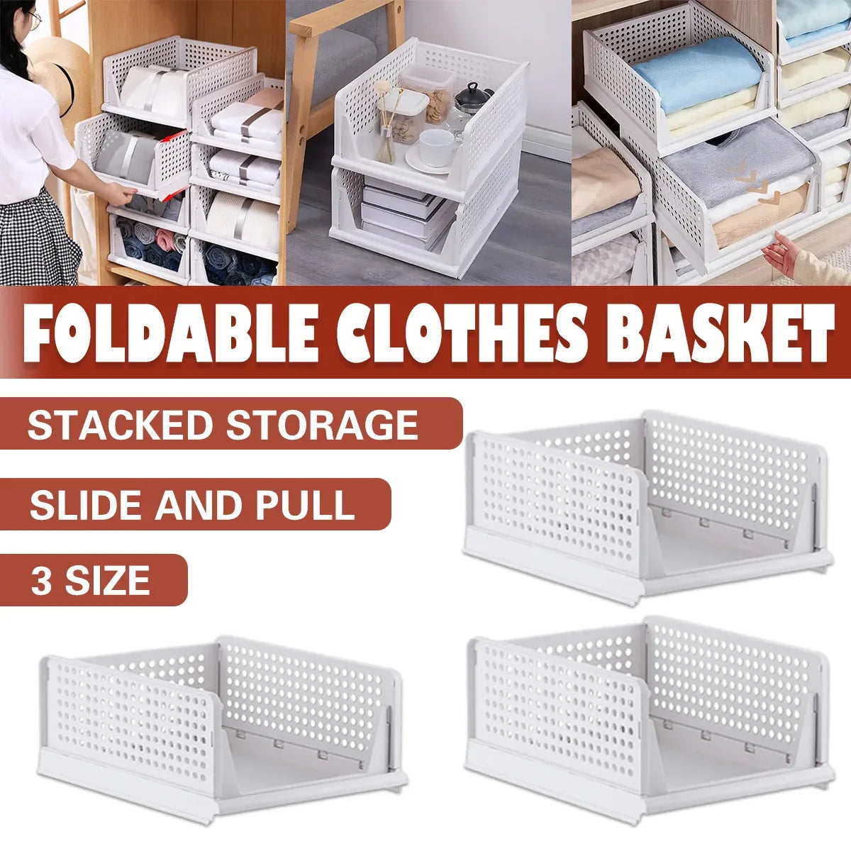 Clothes Storage Basket Stackable Drawer type Wardrobe Organizer Closet Storage - 14.2cm