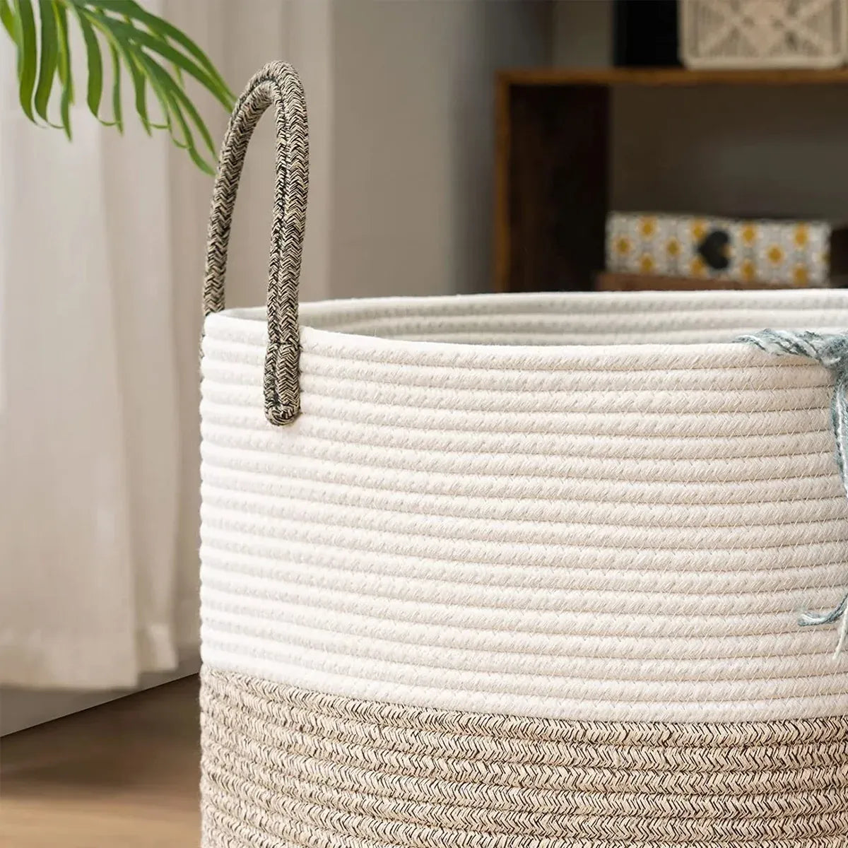 Handheld Cotton Rope Woven Storage Basket for Bedroom Bathroom Closet Durable