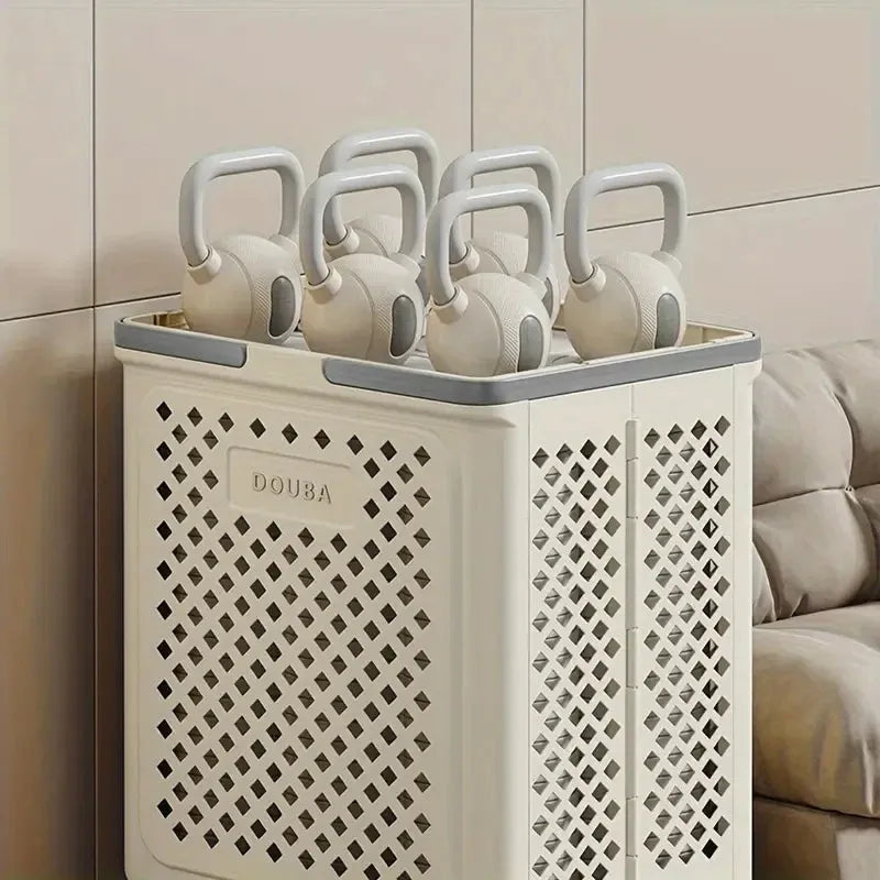 Folding Laundry Basket with Wheel Large Capacity Removable Dirty Clothes Storage - Beige-M