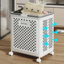 Folding Laundry Basket with Wheel Large Capacity Removable Dirty Clothes Storage - Beige-M