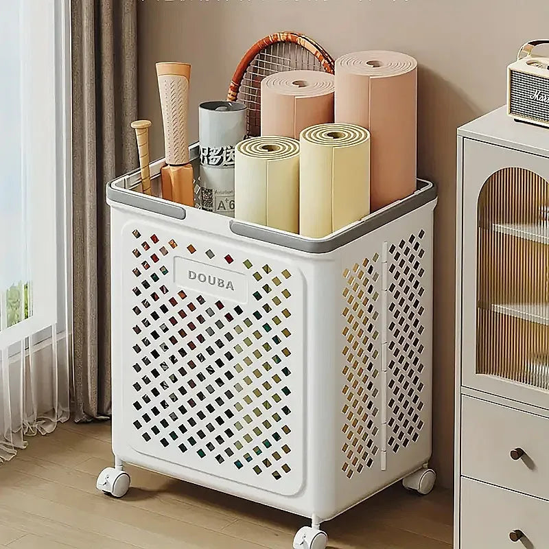 Folding Laundry Basket with Wheel Large Capacity Removable Dirty Clothes Storage - White-M