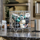 Large Wrought Iron Storage Basket Desktop Organizer Box for Dormitory Cosmetics - Silver