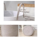 Woven Cotton Rope Storage Basket Foldable Laundry Bin Bamboo Clothes Organizer - White Brown