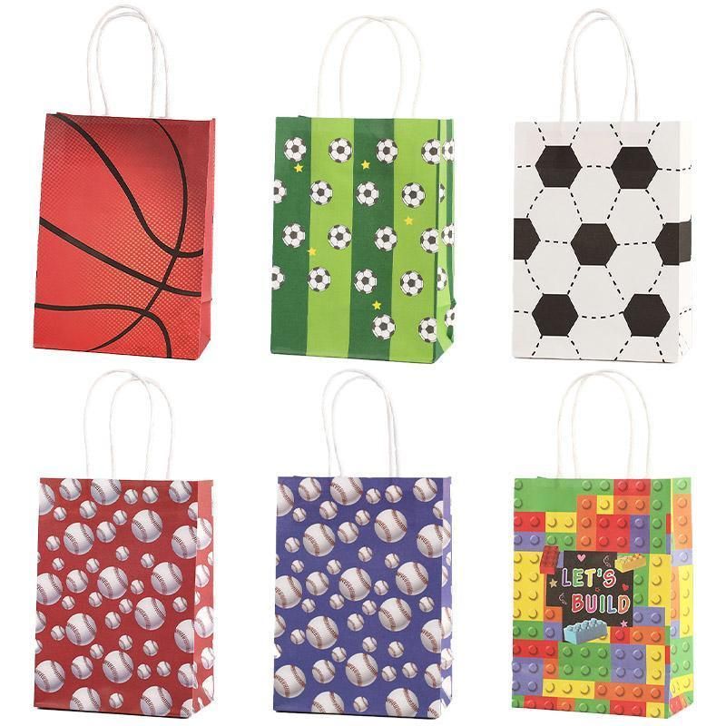 30PCS Fashion Ball Kraft Paper Gift Bag Festivals gift tote bag Party Favor Bag - Basketball-30pcs