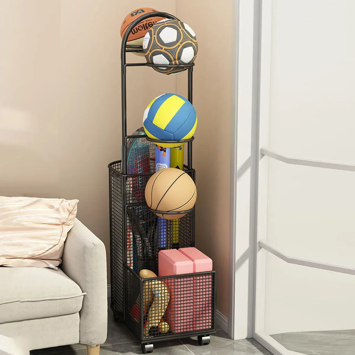 Home Sports Equipment Storage Rack for Mats Balls Sports Equipment Sturdy
