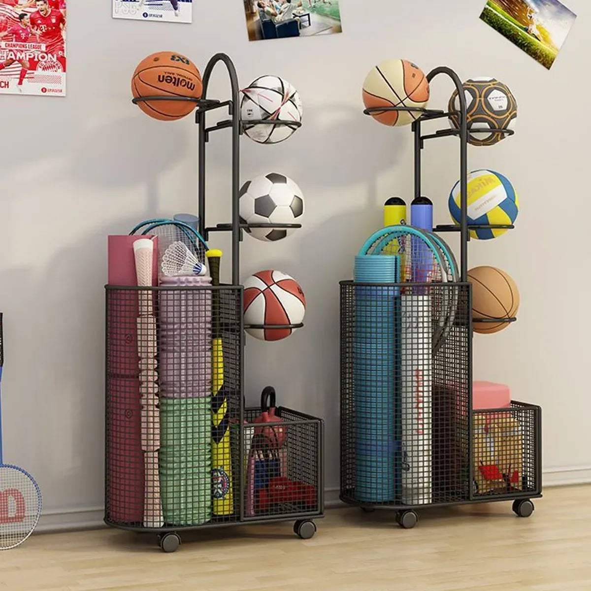 Home Sports Equipment Storage Rack for Mats Balls Sports Equipment Sturdy