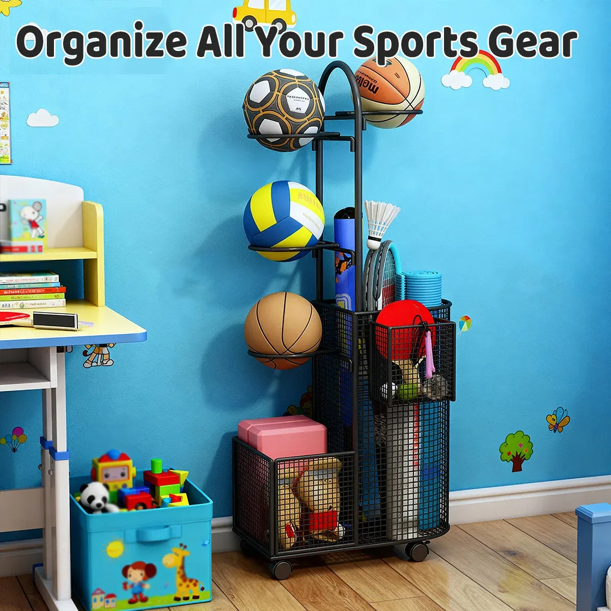 Home Sports Equipment Storage Rack for Mats Balls Sports Equipment Sturdy
