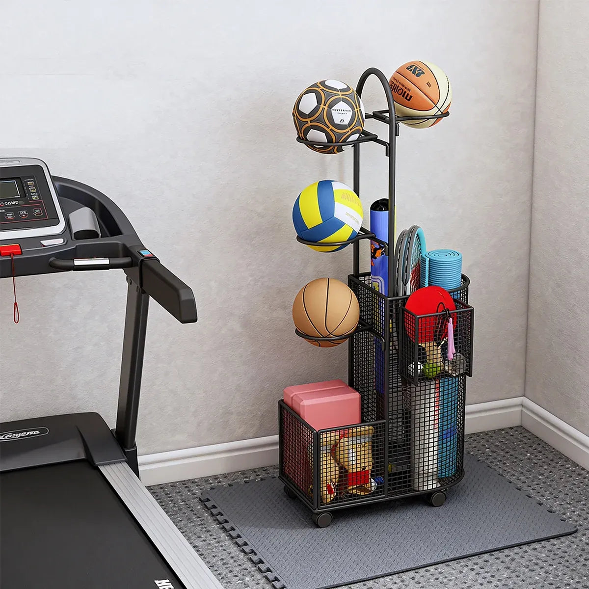 Home Sports Equipment Storage Rack for Mats Balls Sports Equipment Sturdy
