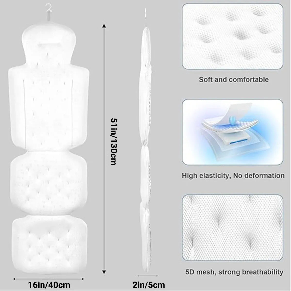 Bathtub Non Slip Comfort Pillow Soft Waterproof for Bathroom Spa