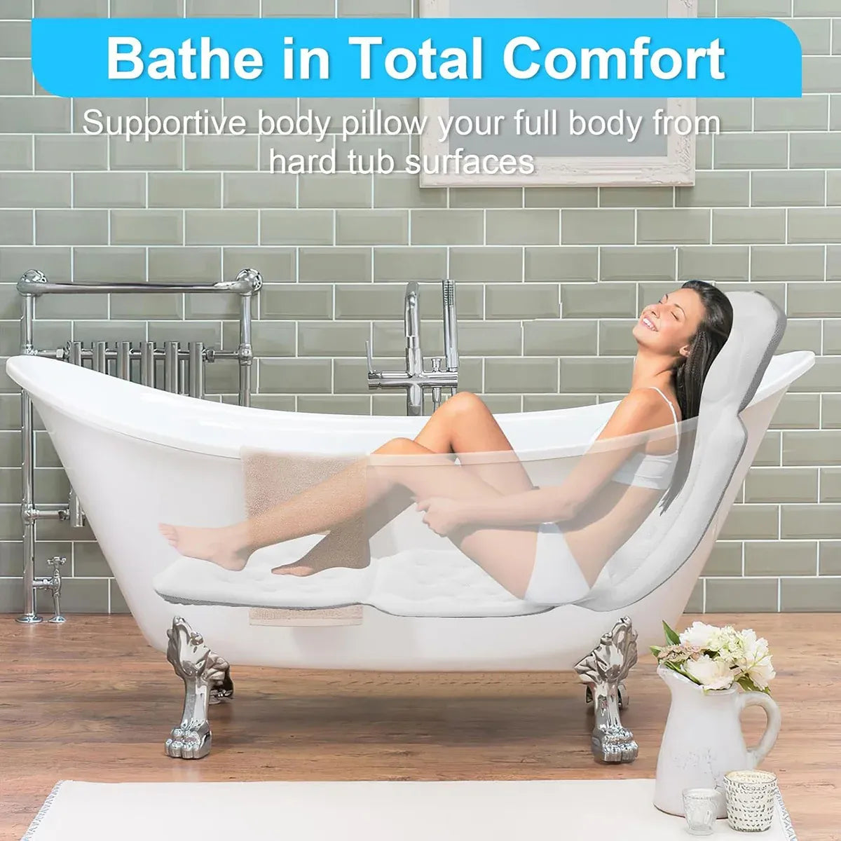 Bathtub Non Slip Comfort Pillow Soft Waterproof for Bathroom Spa
