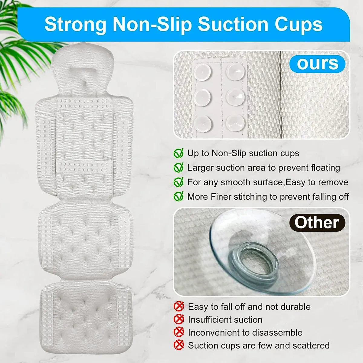 Bathtub Non Slip Comfort Pillow Soft Waterproof for Bathroom Spa