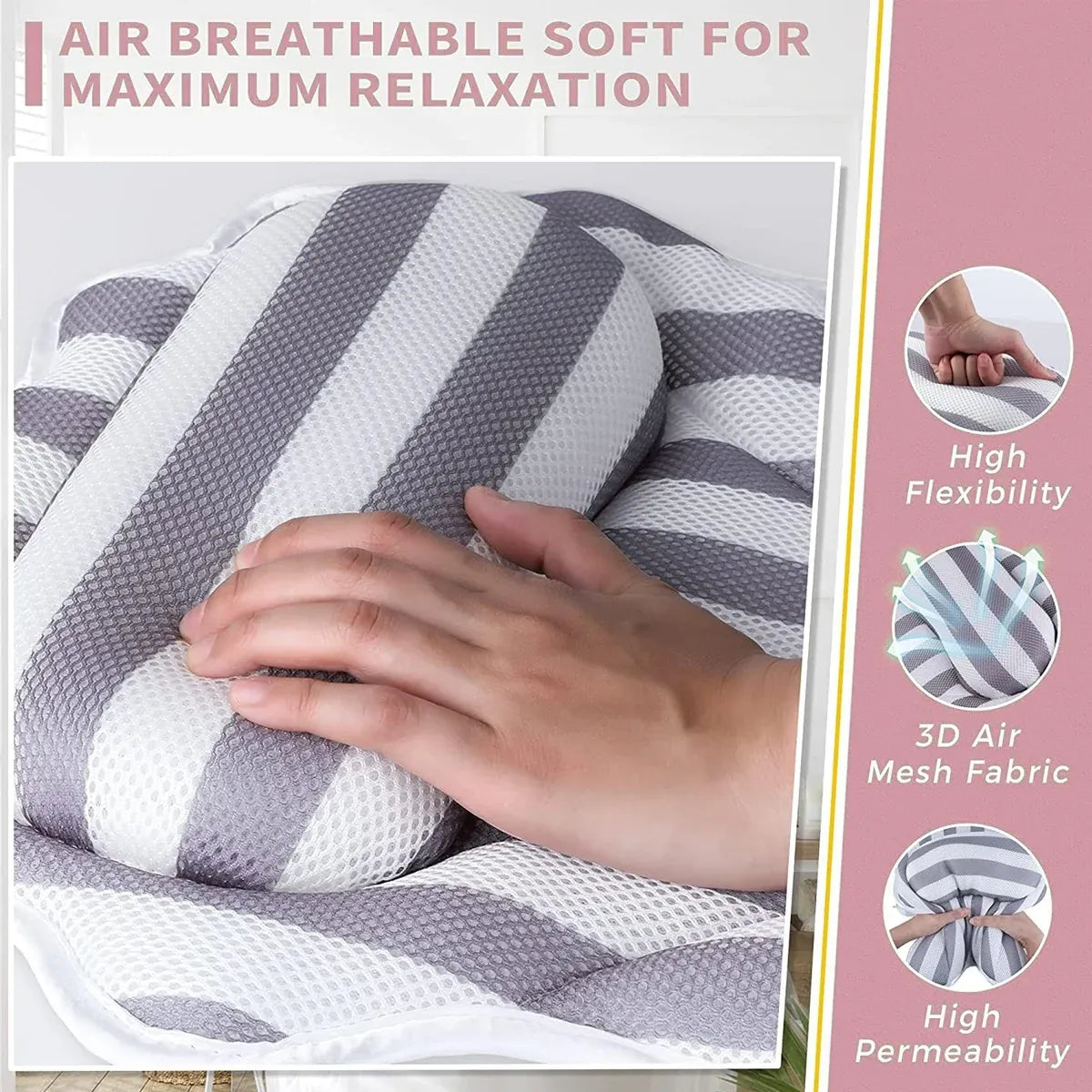 Bath Pillow Non Slip Comfortable Luxury for Bathroom Spa Relaxation