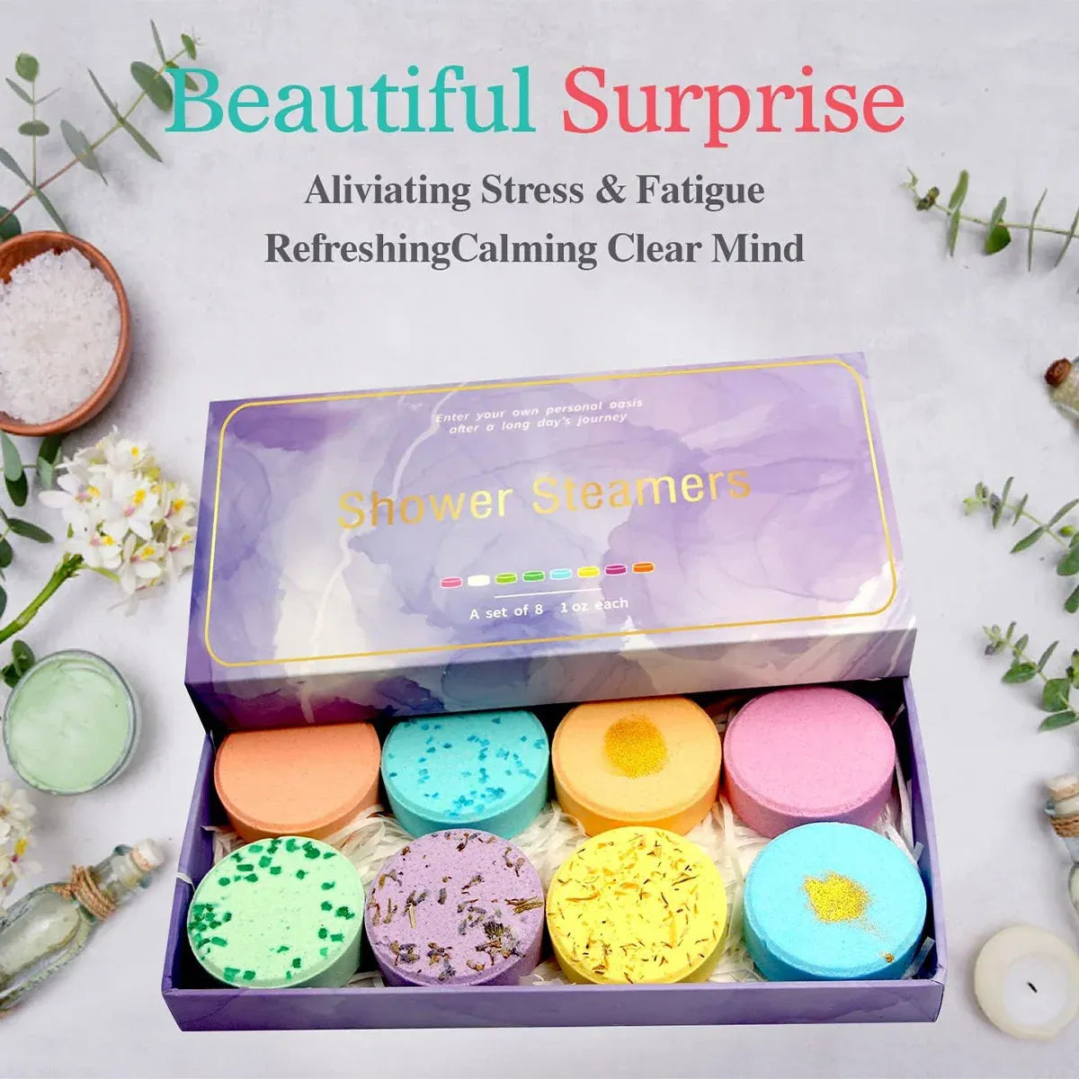 Aromatherapy Shower Tablets 8 Pack Gift Box Relaxing Scented Shower Steamers